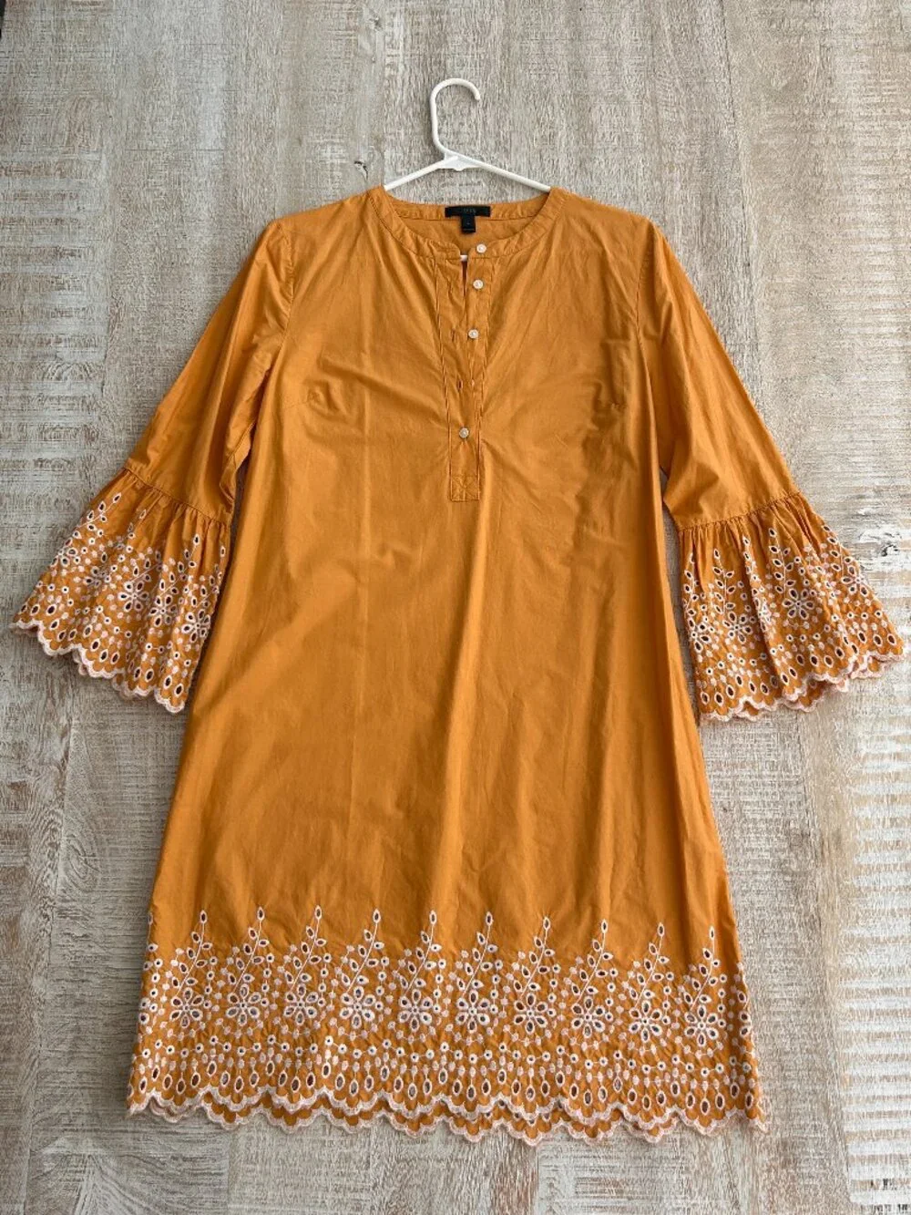 J. Crew Marigold Orange Yellow Eyelet Bell Sleeves Embroidered Dress Sz Small